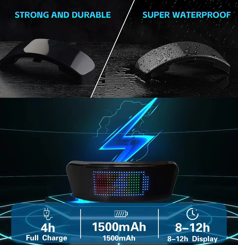Pantalla LED para Casco, Luces Intermitentes para Casco de Motocicleta, Control por Aplicación, Luz Trasera de Advertencia LED para Casco de Motocicleta