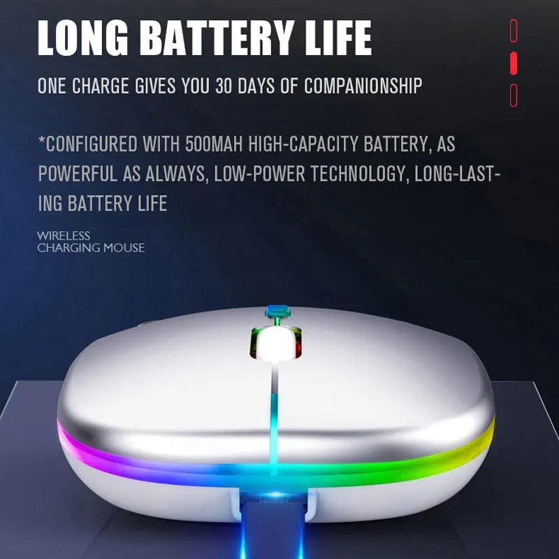 Ratón inalámbrico Bluetooth 5,0 con luz RGB recargable por USB para ordenador portátil, PC, Macbook, 2,4 GHz, 1600DPI