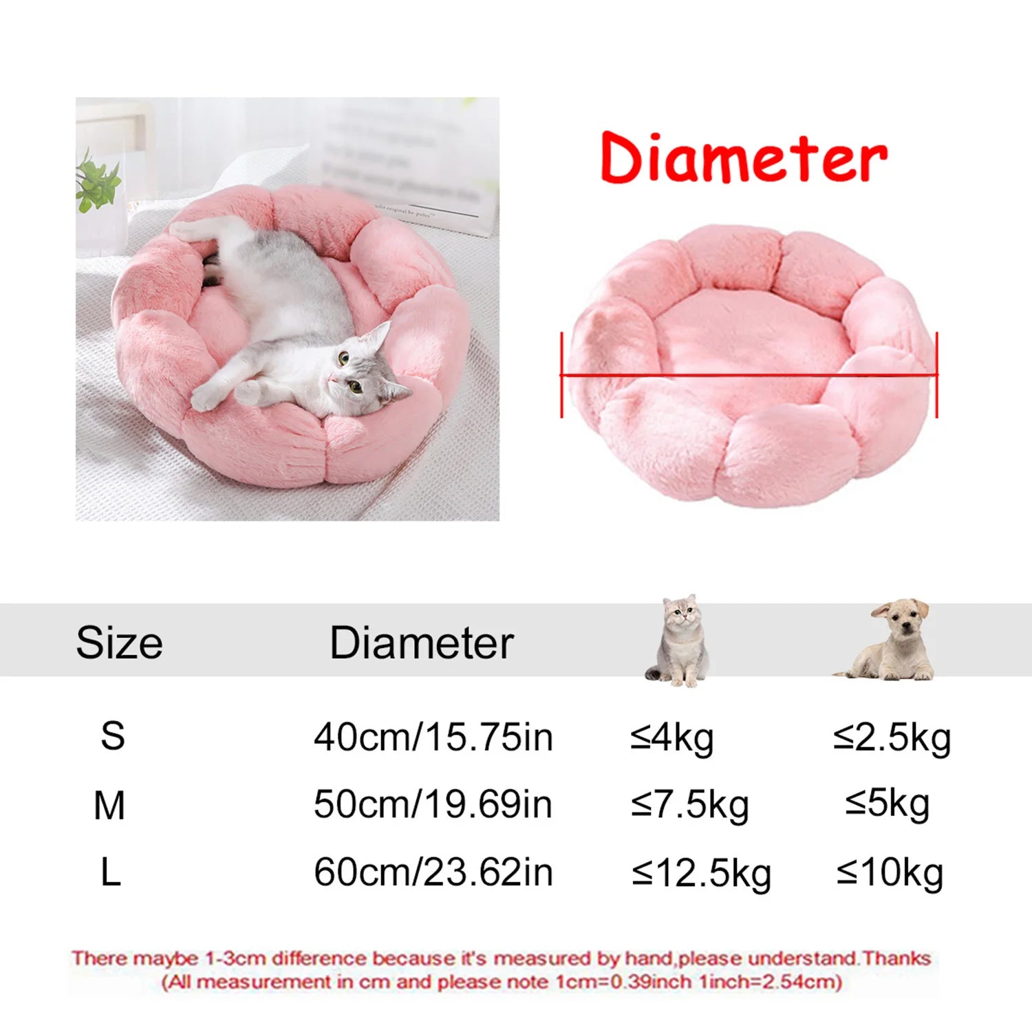 Cama Redonda de Felpa para Mascotas - Perros y Gatos