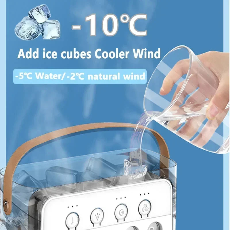Ventilador 3 en 1 con Humidificador, Luz LED y Enfriamiento de Aire
