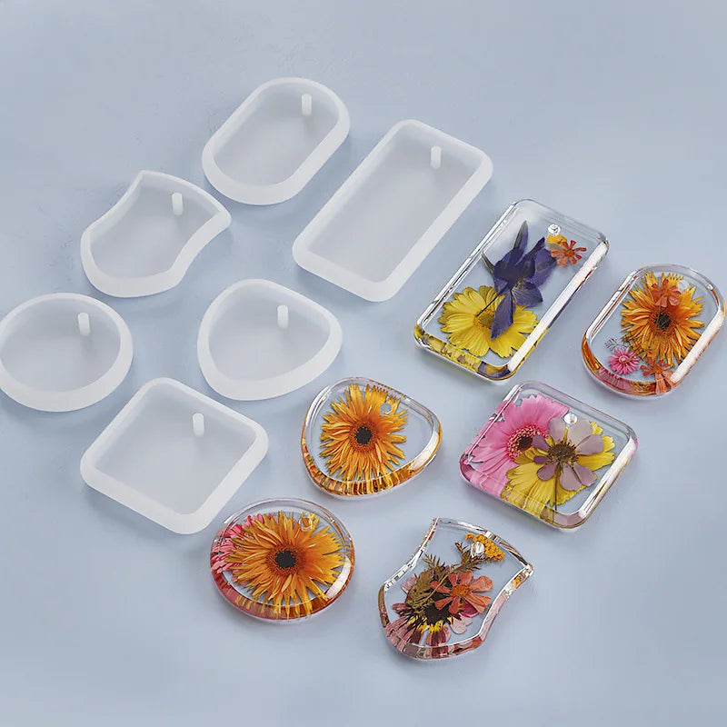 Moldes de Resina de Silicona para Epoxi Cristalino DIY, 6 Estilos de Colgantes y Etiquetas con Superficie de Espejo: Redondos, Ovalados, Cuadrados