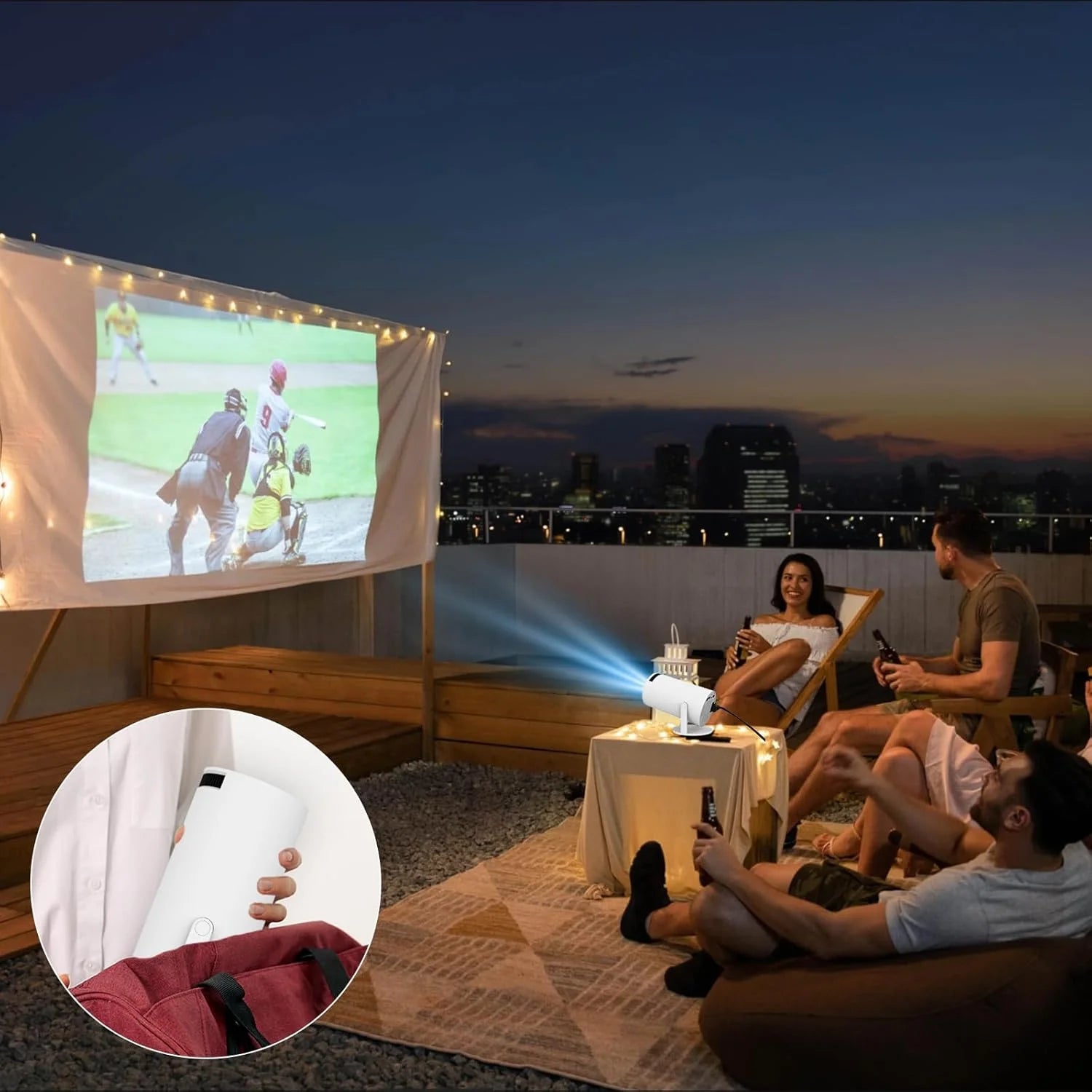 Mini Proyector XFY HY300 con WIFI 5G y Bluetooth, Compatible con 4K 1080P, Proyector Portátil 180 °   Proyector Keystone Automático Giratorio