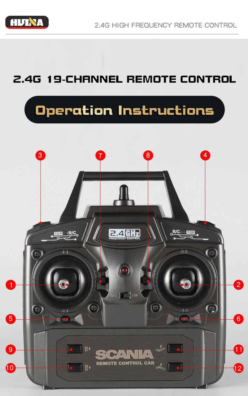 HUINA 1501 770S 1502 1/18 RC Tractor 2,4G 19CH RC camión remolque de ingeniería con luces y sistema de sonido RC coche modelo juguete para regalo
