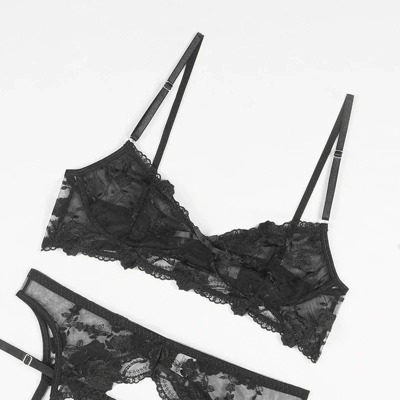 Conjunto de Sujetador con Bordado de Encaje y Bragas para Mujer