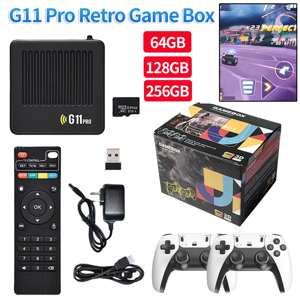 Reproductor multimedia y de juegos portátil G11 PRO 2 en 1 con pantalla 4K HD, chip de rendimiento estable, gran cantidad de juegos clásicos y casuales preinstalados y mandos inalámbricos; ideal para reuniones familiar