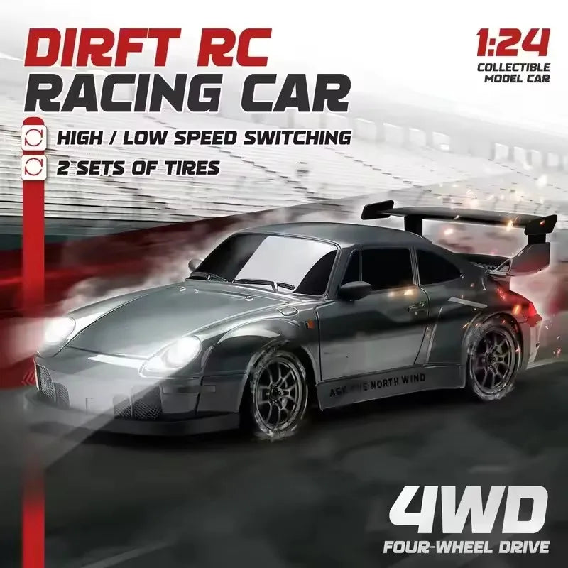 Coche de Derrape con Control Remoto 4WD, Tamaño Completo 1:24, Mini Coche de Carreras con Control Remoto, Modelo 2.4G, Radio de Alta Velocidad, Vehículo de Juguete RC 4X4