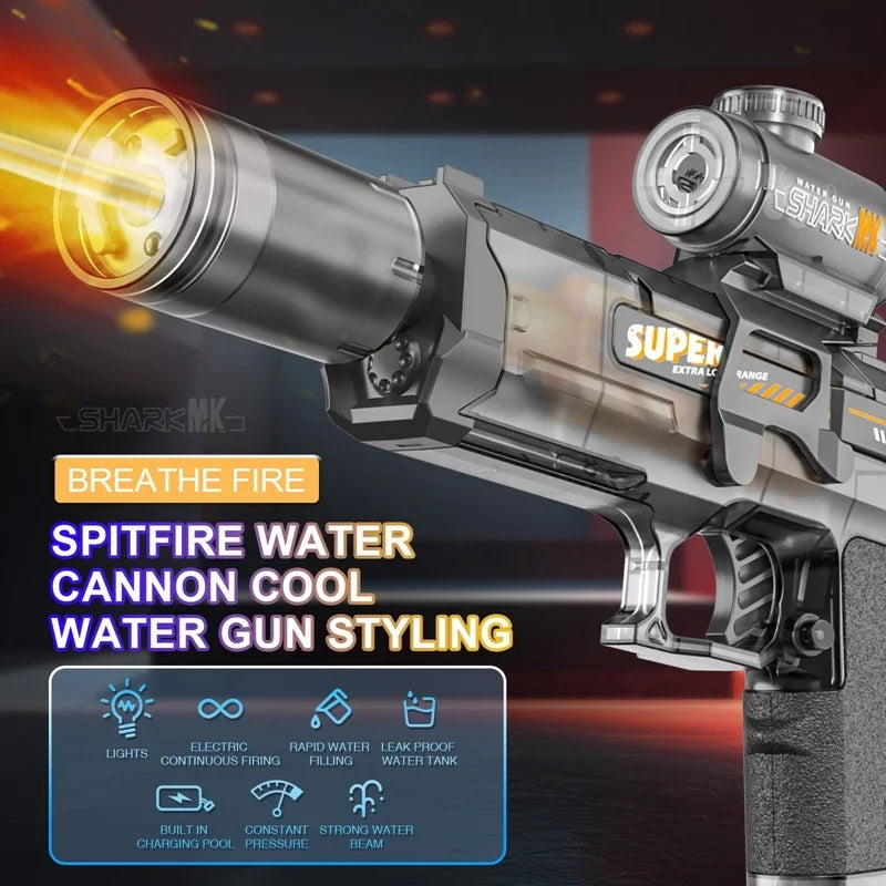 Pistola de Agua Eléctrica con Luz y Chorro de Llama para Verano