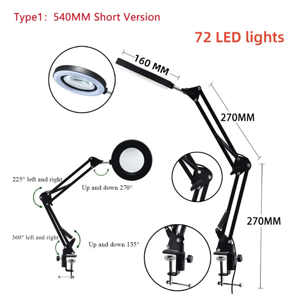 Lupa Iluminada 72 LED con USB, 3 Modos de Luz para Soldadura y Reparación