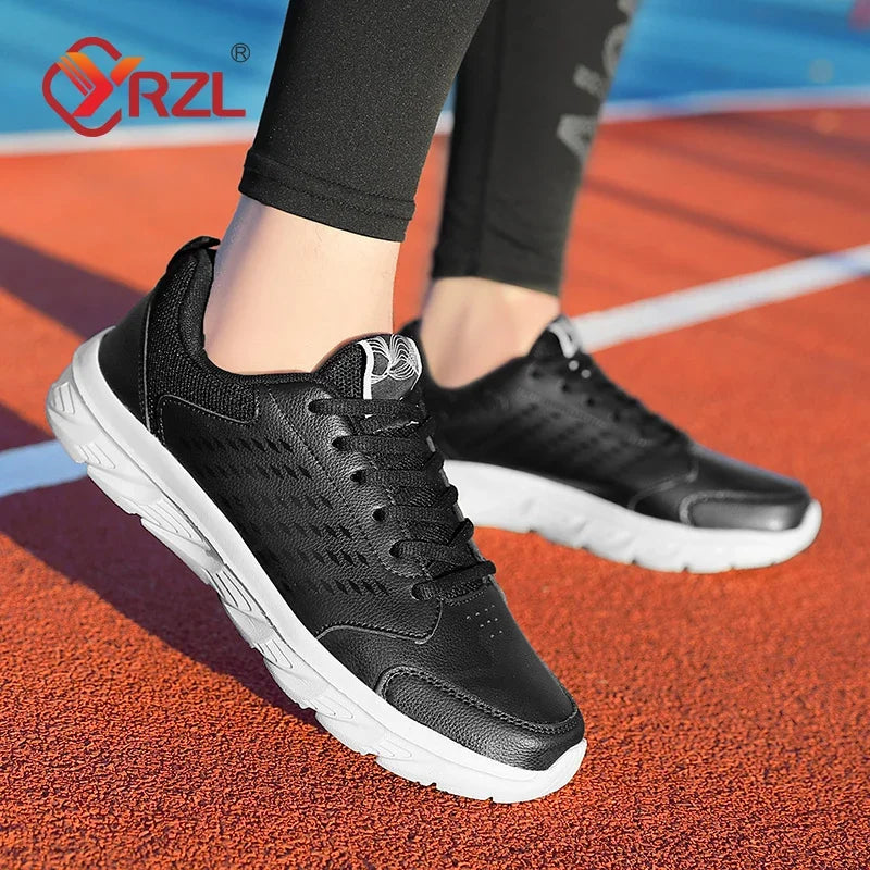 YRZL zapatos deportivos de cuero Artificial negro para hombres, zapatos casuales de alta calidad, impermeables, antideslizantes, cómodos para exteriores