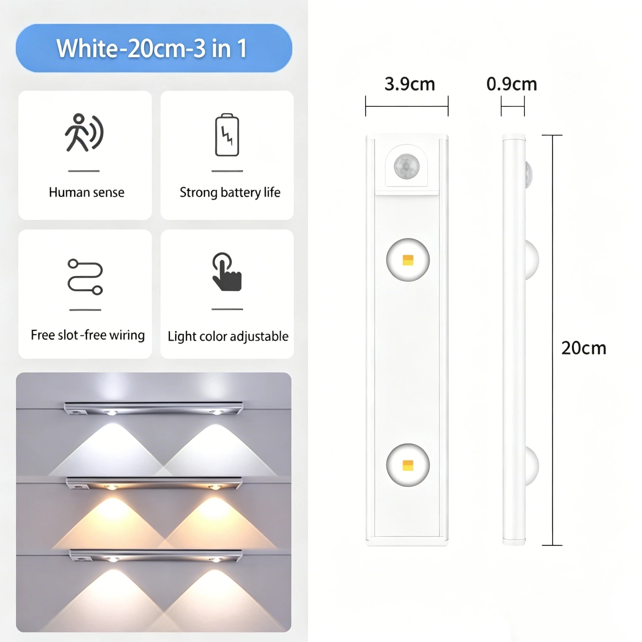 Luz LED Nocturna Regulable con Sensor para Armario