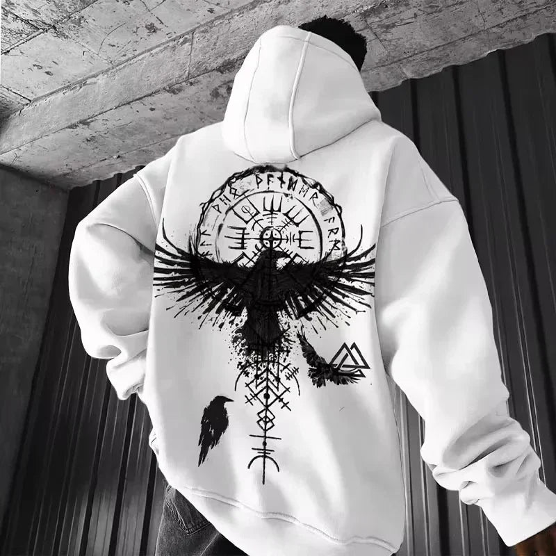 Buzo con Capucha Estampado Vikingo Águila Y2K Hombre
