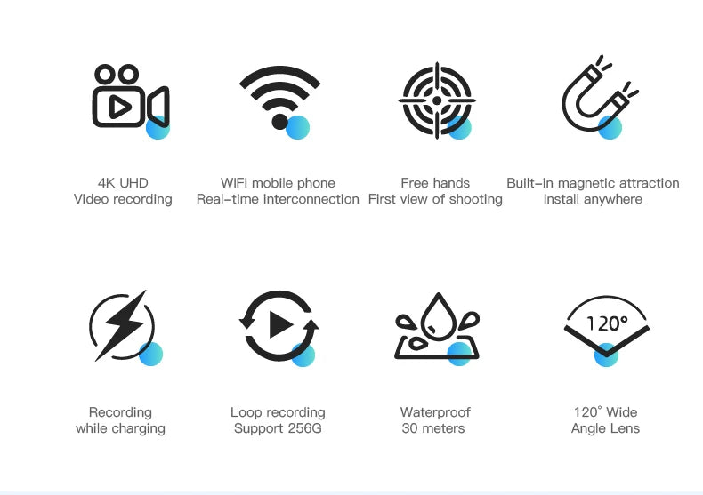 Cámara de acción mini 1080P/4K con WiFi y resistencia al agua hasta 30 metros