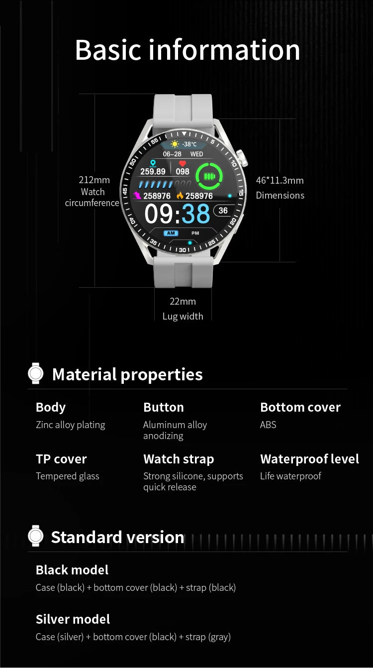 Nuevo reloj inteligente deportivo GPS a la moda para hombre, pantalla AMOLED de 1,85 ", frecuencia cardíaca, presión arterial, salud, reloj inteligente para IOS y Android