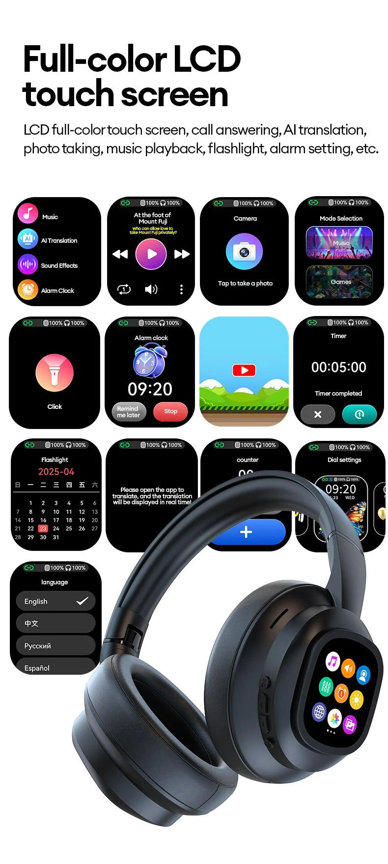 Auriculares Bluetooth ANC con Pantalla LCD y Micrófono HD