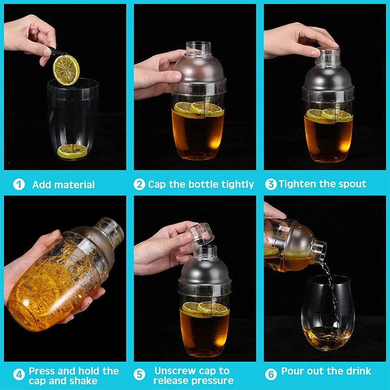 LMETJMA-Juego de coctelera de plástico, mezclador de bebidas con marcador, coctelera transparente y Jigger de medición, taza de onza JT25