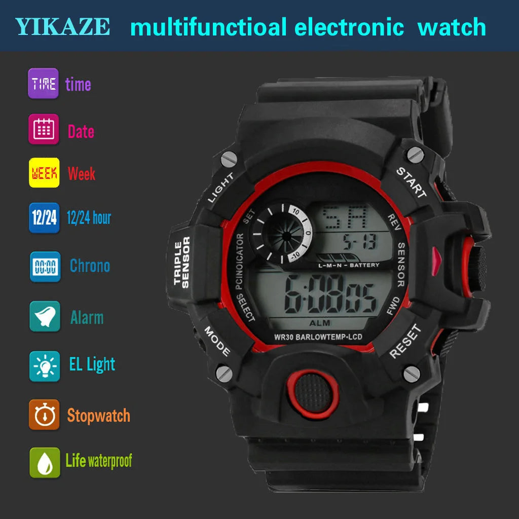 Reloj Digital LED YIKAZE para hombre, relojes deportivos para hombre, reloj electrónico para Fitness, relojes deportivos militares multifunción, reloj, regalos para niños