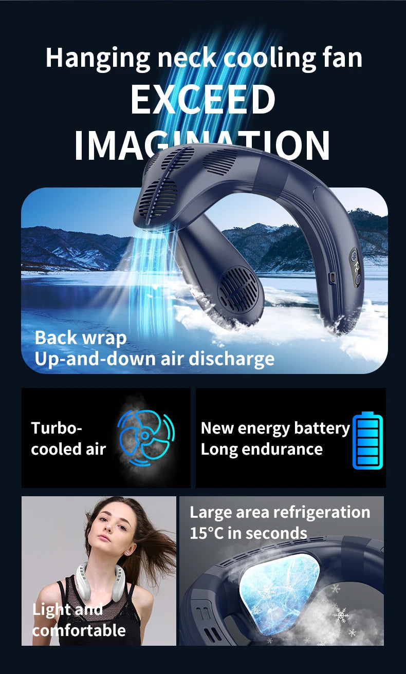 Nuevo ventilador de cuello portátil, aire acondicionado de cuello de 5200mAh, ventilador de refrigeración Semiconductor recargable, ventilador Personal para exteriores, refrigerador portátil