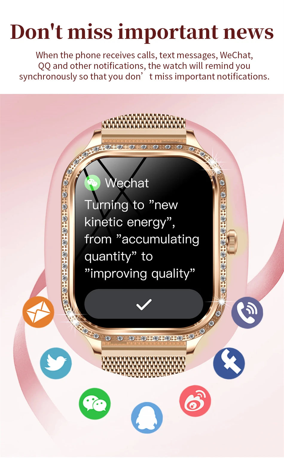 Smartwatch para mujer con pantalla HD 1.75'', llamadas Bluetooth y monitor de salud IP68