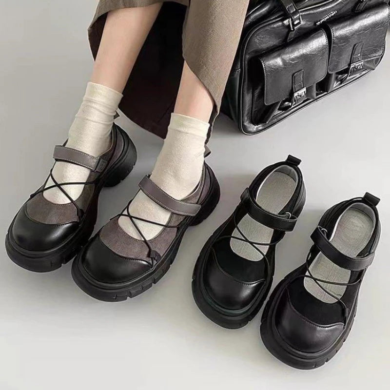 Mocasines Mary Jane con Plataforma para Mujer, Zapatos Casuales con Tacón Grueso y Correa Cruzada, Estilo Dulce y Moderno para Primavera, Citas Diarias y Fiestas