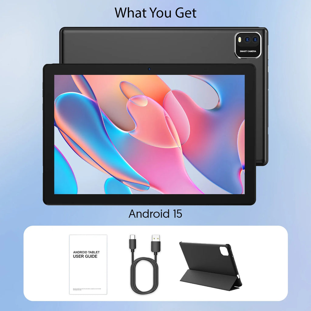 Tablet BAKEN Android 15, 10 Pulgadas, 12 (3+9) GB de RAM + 64 GB de ROM, Cuatro Núcleos, Batería de 6000 mAh, Incluye Funda Protectora Gratuita