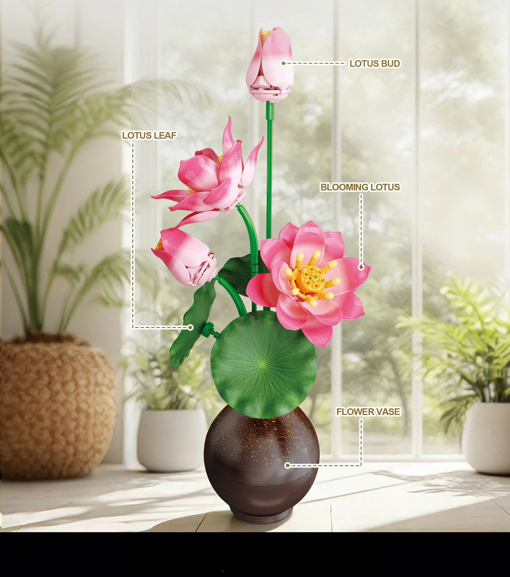 Set de Bloques de Construcción MOC 3044 Loto, Adorno Floral Artístico Creativo, Juguete Educativo de Ensamblaje, Regalo de Cumpleaños para Niñas