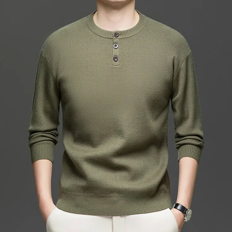 Suéter de punto Henley de peso pesado de 500 g para hombre - Beige (caqui/negro/gris/verde) Otoño Invierno esencial    Toque suave