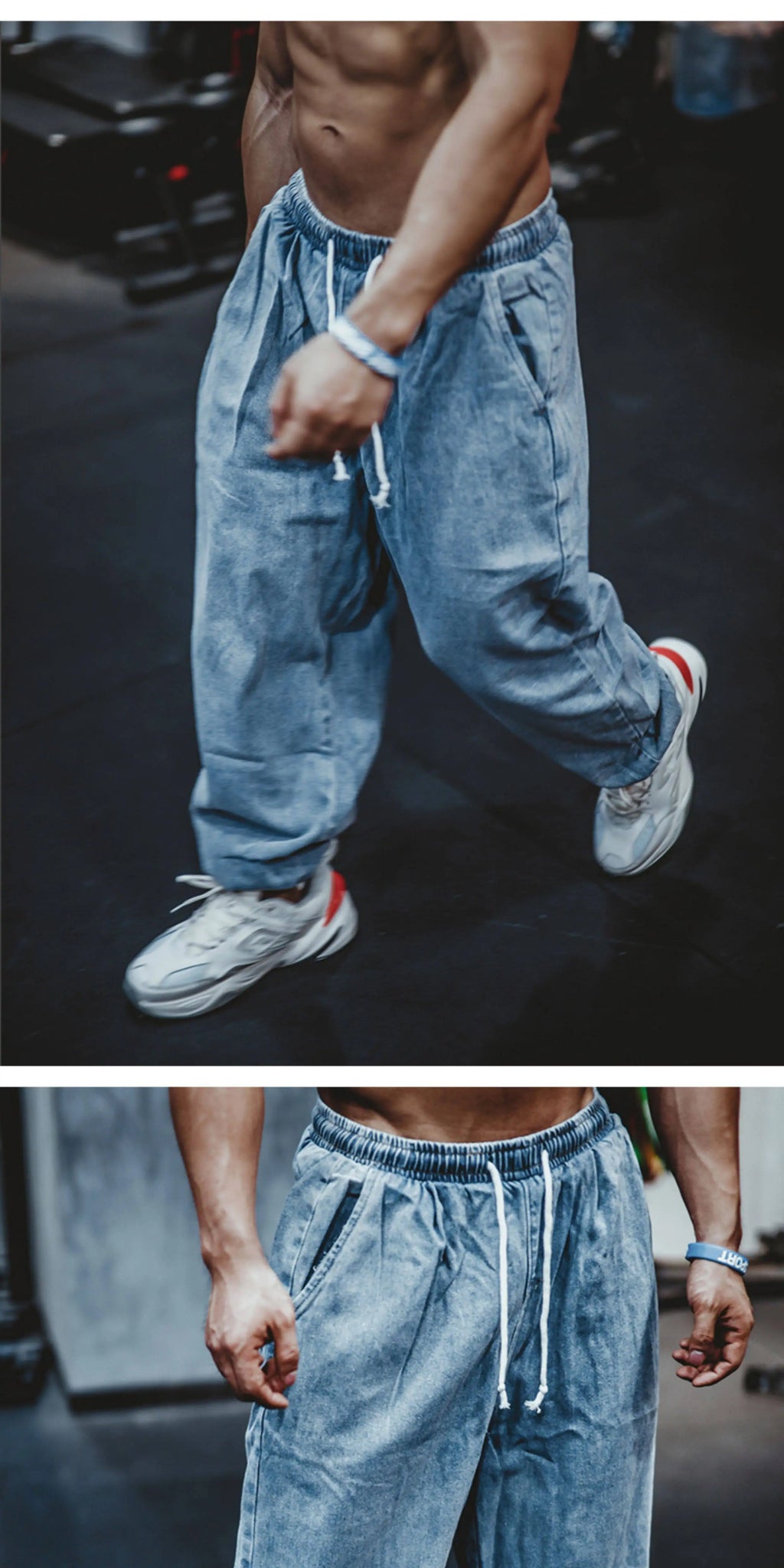 Pantalones Vaqueros Jogger Holgados para Hombre, Negro y Azul, Talla Grande