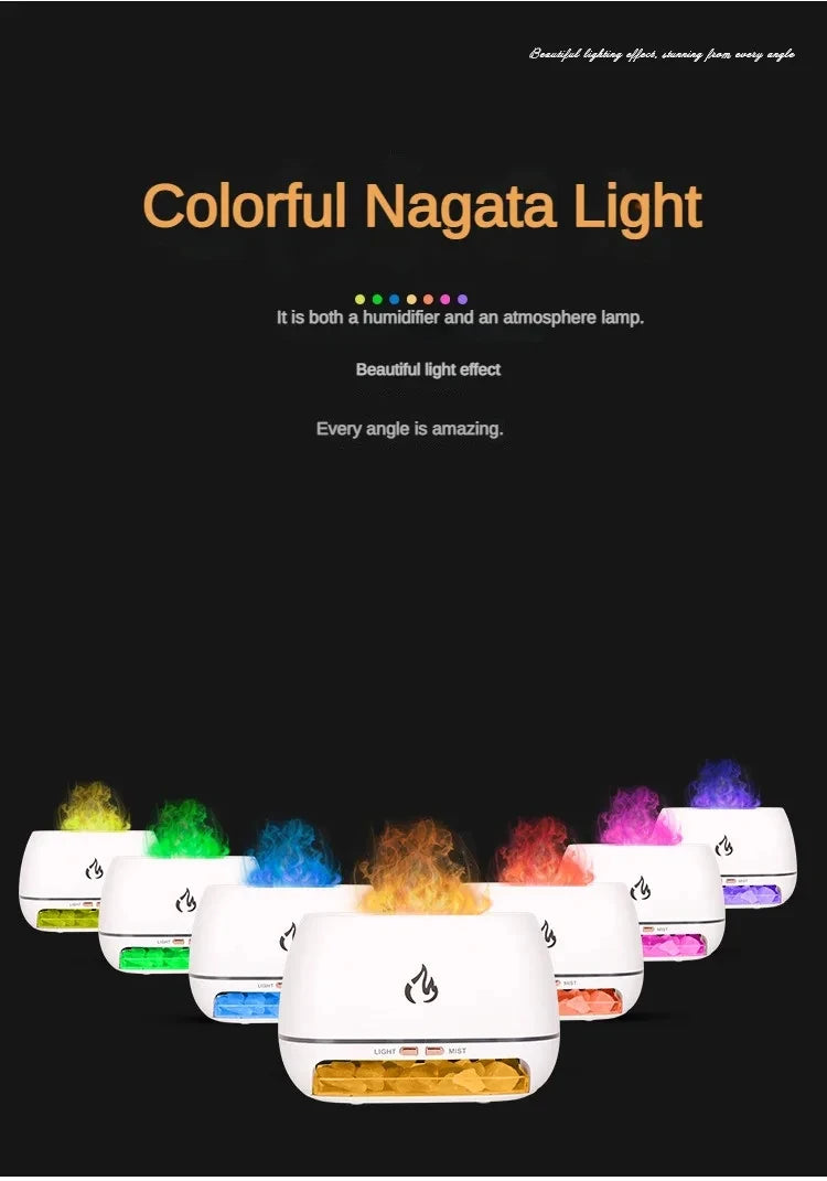 Nuevo Humidificador de aire con Aroma de fuego y llama 3D, piedra de sal de cristal del Himalaya, luz nocturna colorida, difusor de aceite esencial de aromaterapia