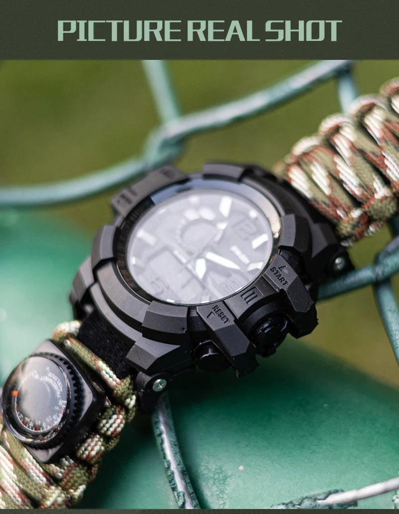 Reloj Digital Deportivo con Brújula y LED para Hombre, Resistente al Agua