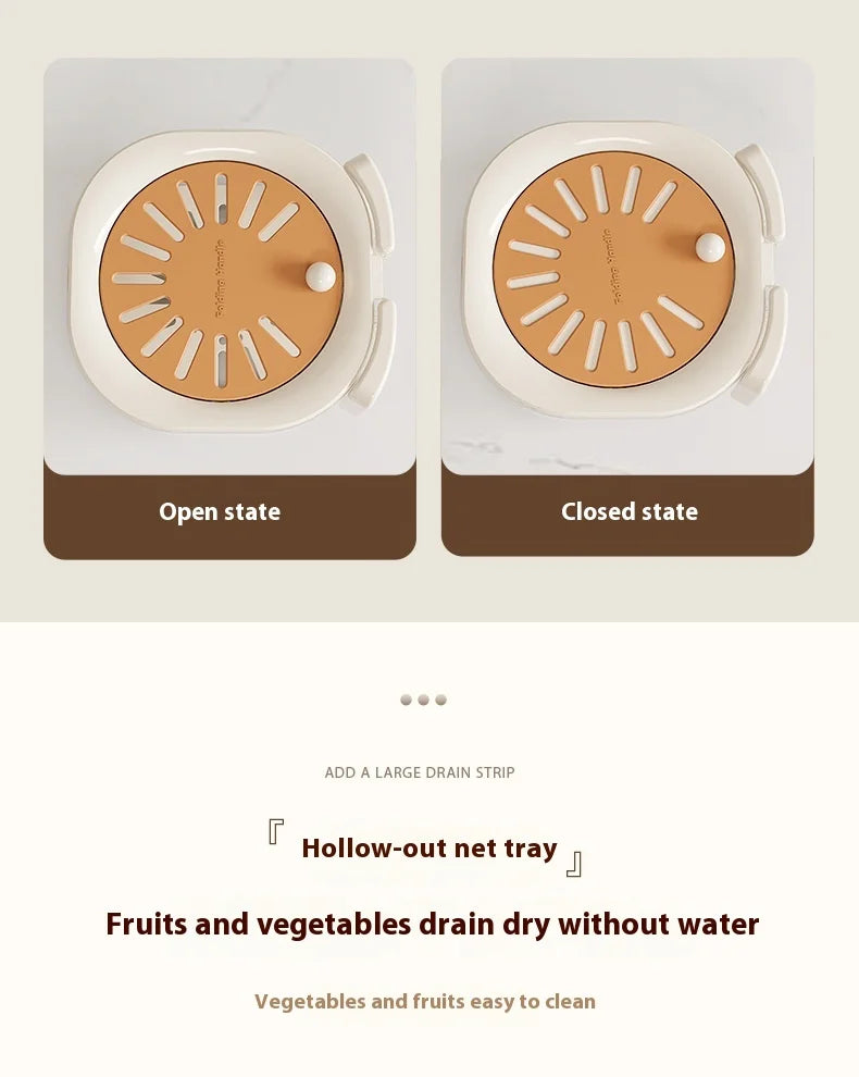 Cesta de drenaje grande, bonita cesta de frutas, filtro de agua telescópico, cesta de verduras para lavado de deshidratación gruesa 2 en 1 con tapa