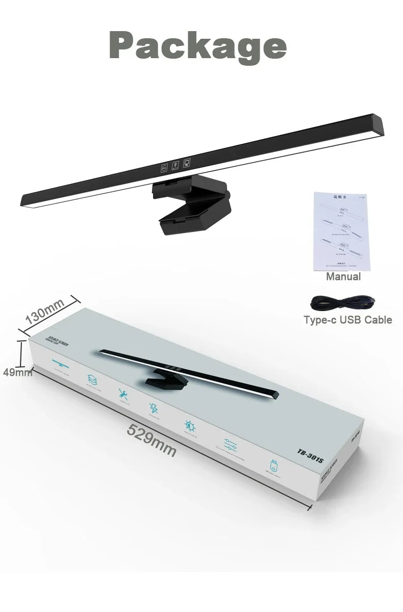 Barra de luz para Monitor de ordenador de 50cm, luces colgantes para pantalla, atenuación continua, lámpara de escritorio USB para estudio, luz de lectura, lámpara para Monitor de mesa