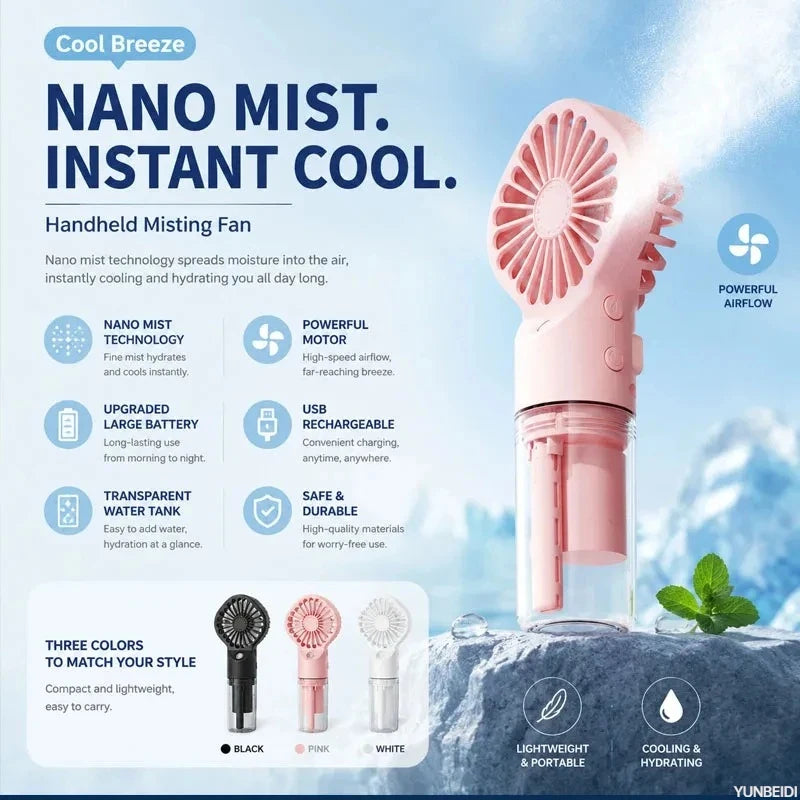 Ventilador 3 en 1 Portátil con Luz LED y Humidificador