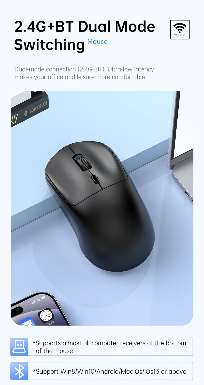Ratón inalámbrico de 2,4G, USB, Bluetooth, ligero, 1600 DPI, ergonómico, silencioso, para juegos, Macbook, escritorio, portátil, iPad