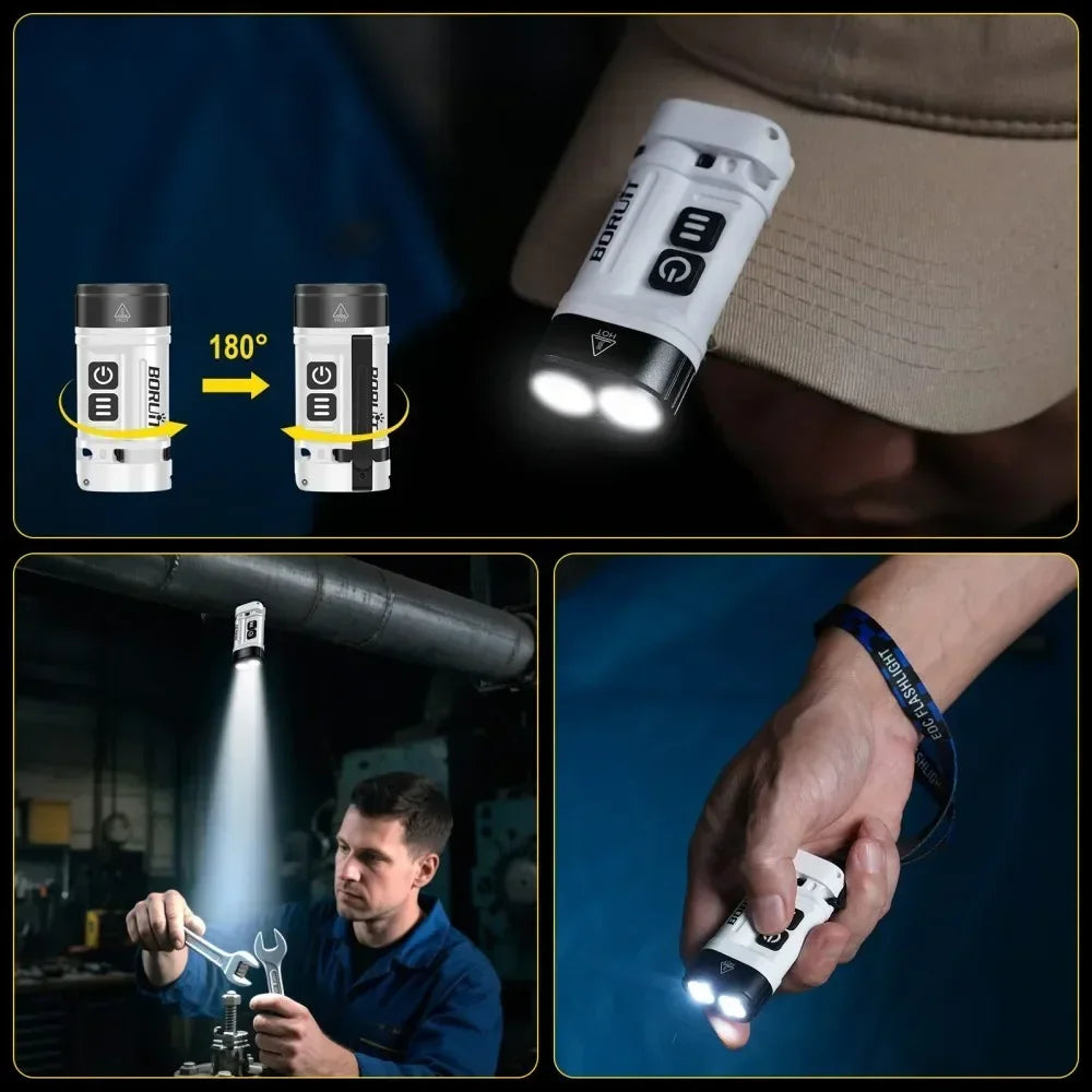 Linterna EDC LED 880LM BORUiT U10 con Imán, Clip y RGB IPX4