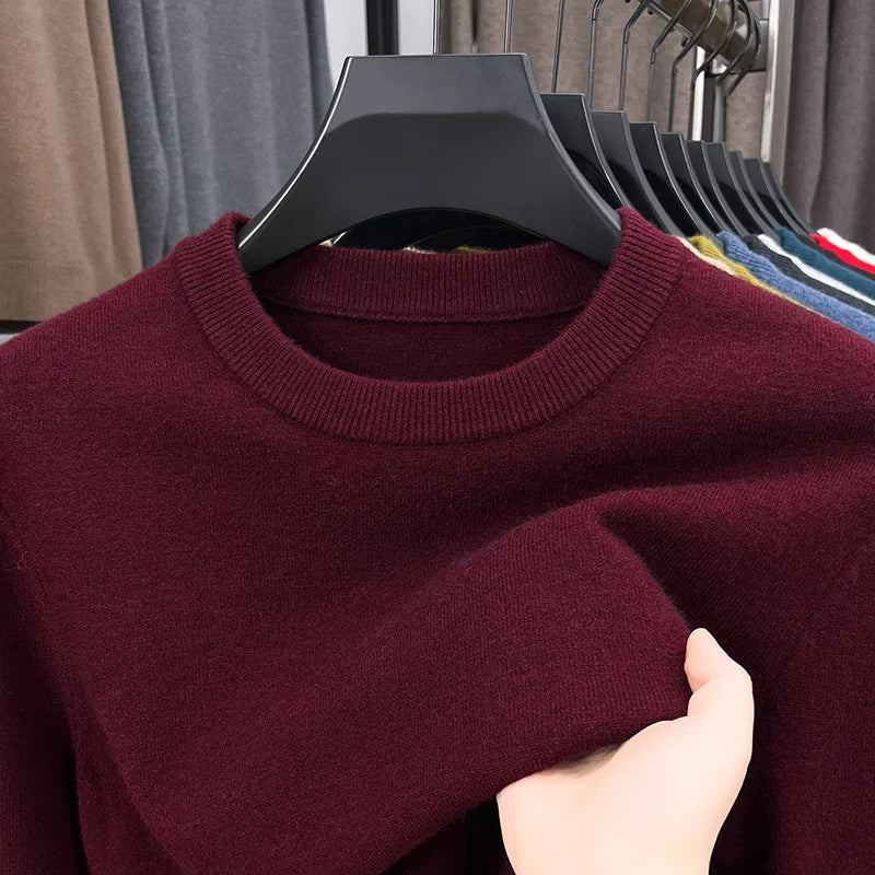 2025 nuevo suéter Casual para hombre, suéter tejido de manga larga con cuello redondo, Top versátil de moda con patrón de diamante