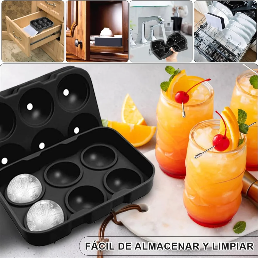 Moldes para hielo, moldes y bandejas para hielo de silicona, máquina para hacer hielo de gran tamaño en forma de esferas y cubos, perfecta para cócteles, whisky