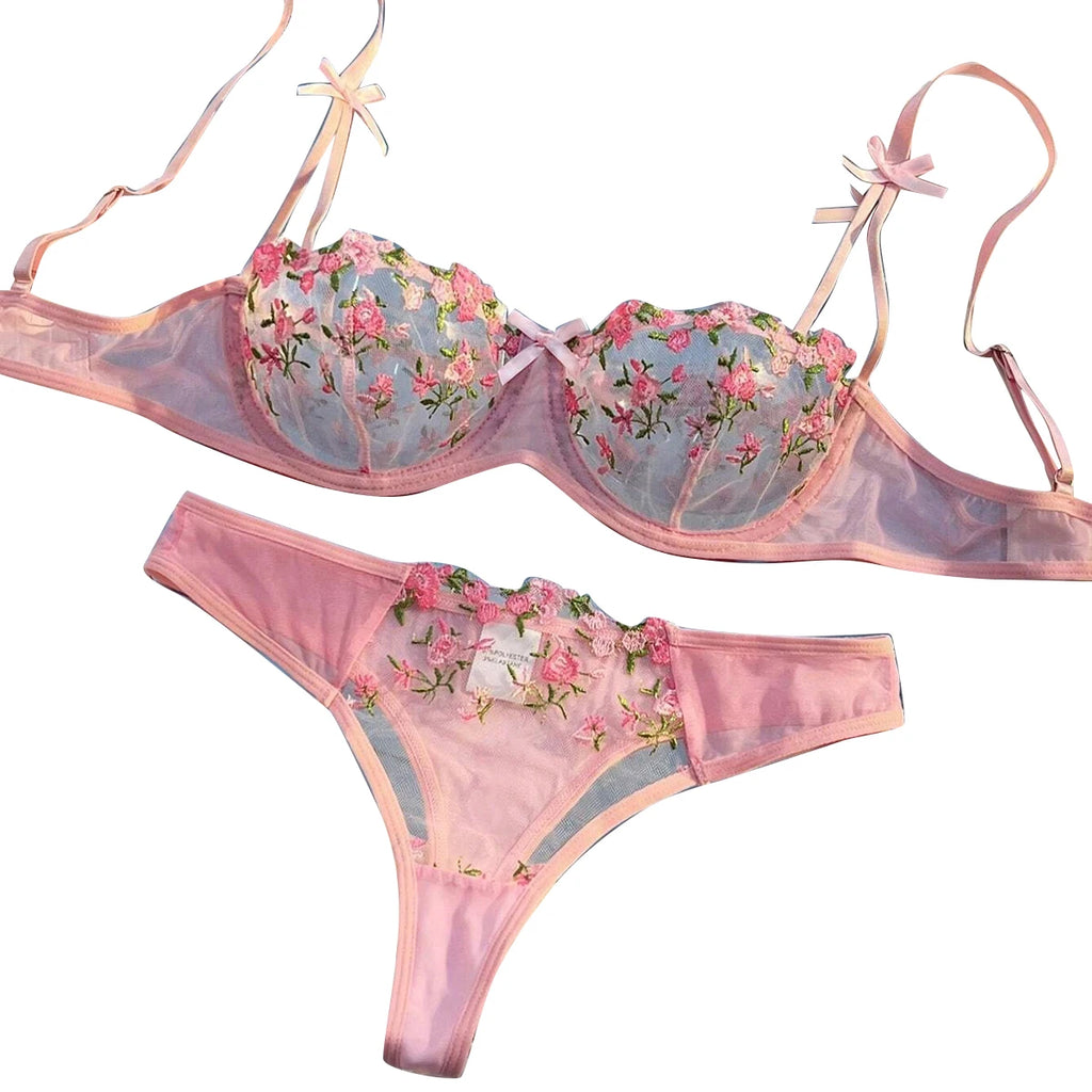 Conjunto de Sujetador y Braguitas con Bordado Floral para Mujer