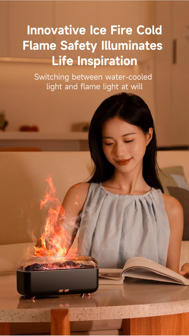 Difusor de Aroma de Aceite Esencial con Diseño de Lava Volcánica de 300 ml, Pequeño Difusor de Fragancia para el Hogar con USB, Humidificador con Efecto de Llama