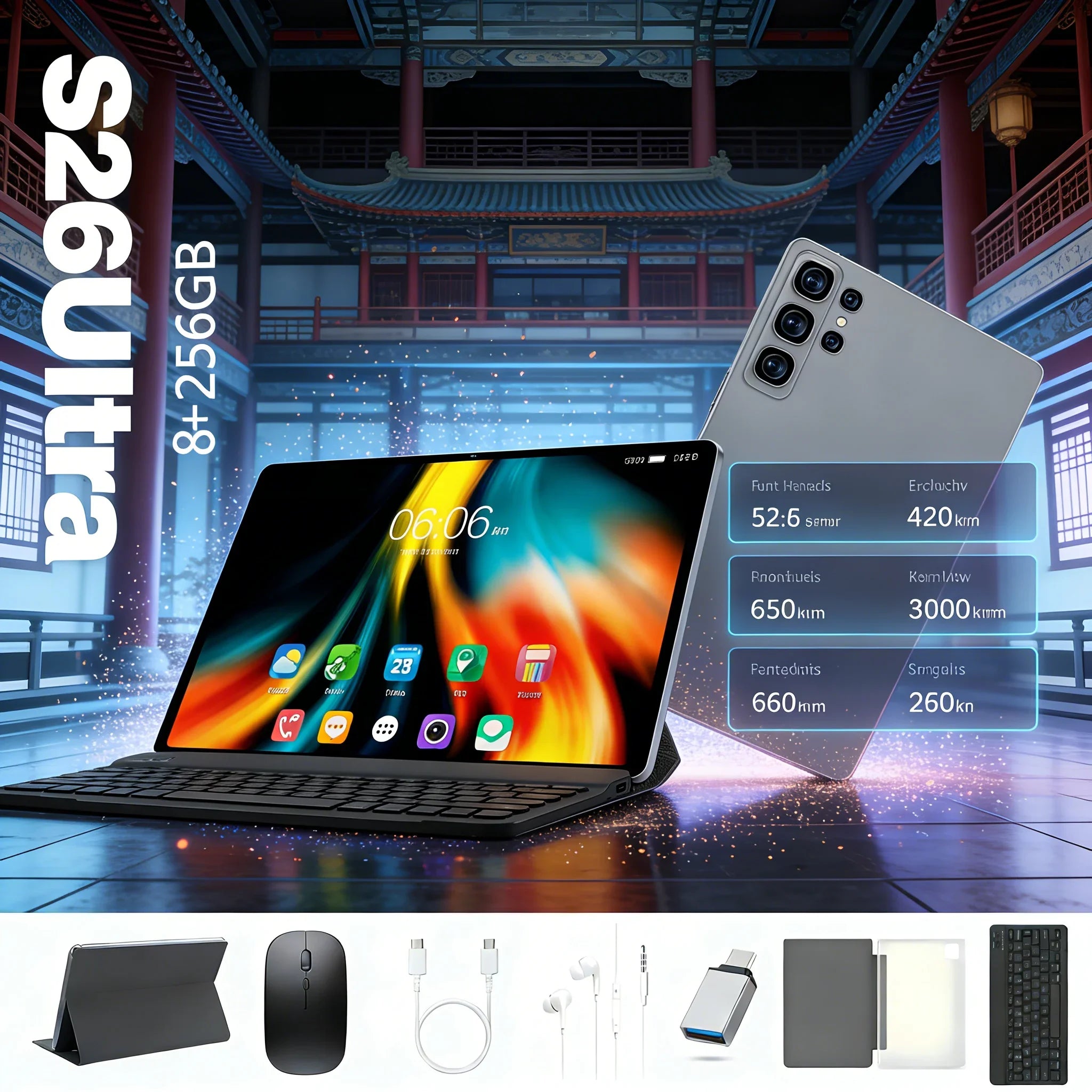 Tablet S26 Ultra para Estudiantes, Android 15, 8+256GB de Memoria, Tablet para Aprendizaje y Entretenimiento