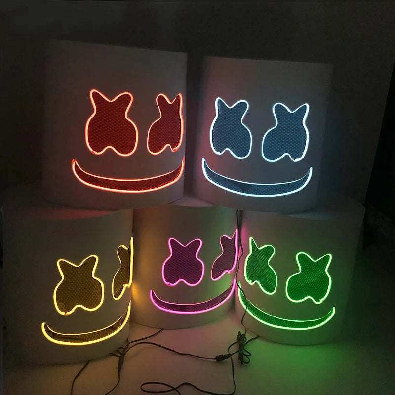 Casco Luminoso con Cable EL de DJ Marshmello, Máscara LED Brillante, Máscara Luminosa para Toda la Cabeza para Festivales Rave EDM, Halloween, Cosplay