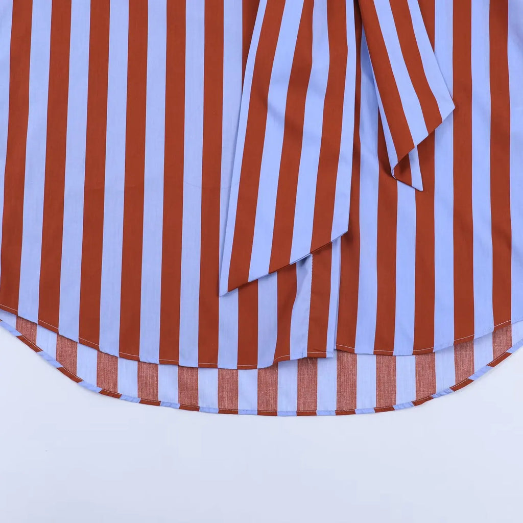Camisa a Rayas de Manga Larga con Cuello de Lazo