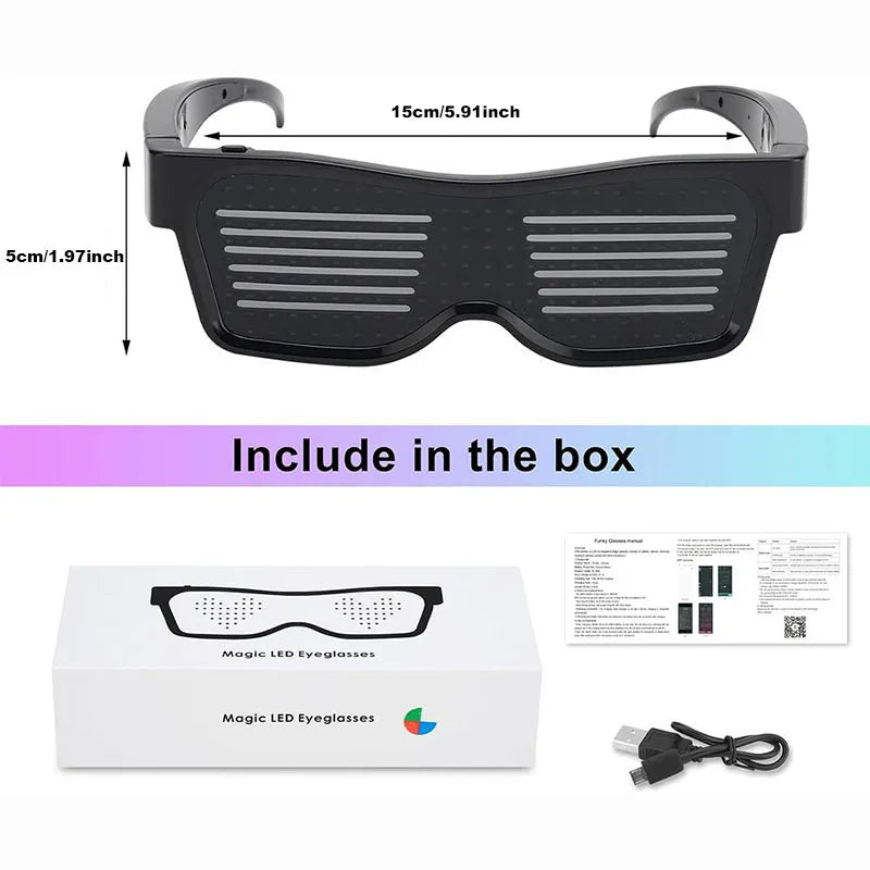 Gafas LED, Control por aplicación Bluetooth Pantalla LED Gafas inteligentes Gafas funky DIY recargables por USB para fiesta, club, DJ, Halloween