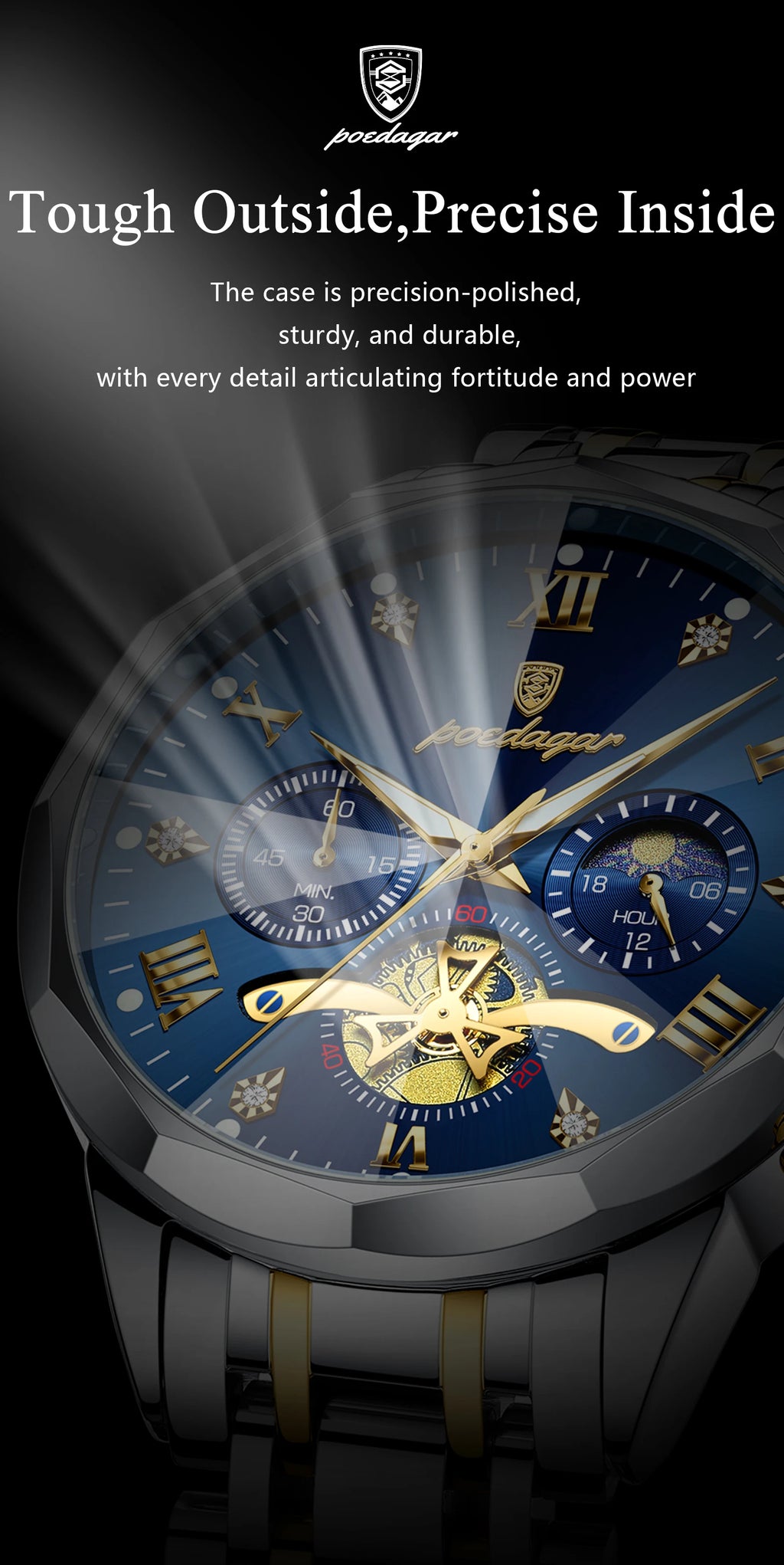 Reloj POEDAGAR de Lujo Cuarzo Acero Inoxidable