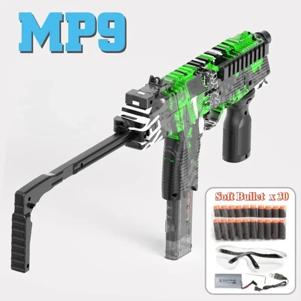Pistola de Juguete Eléctrica MP9, Lanzador de Dardos de Espuma, Subfusil Automático para Adultos, Niños y Juegos al Aire Libre