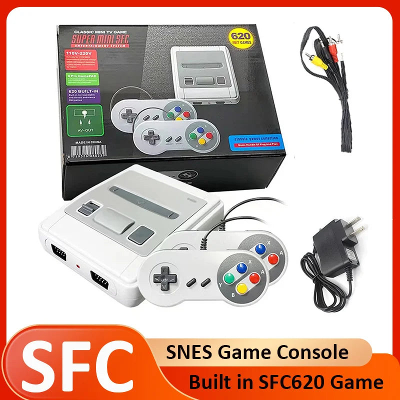 Mini consola de videojuegos Retro portátil para reproductor de juegos SNES, salida AV, juego SFC620 integrado con mando con cable, accesorio de juego