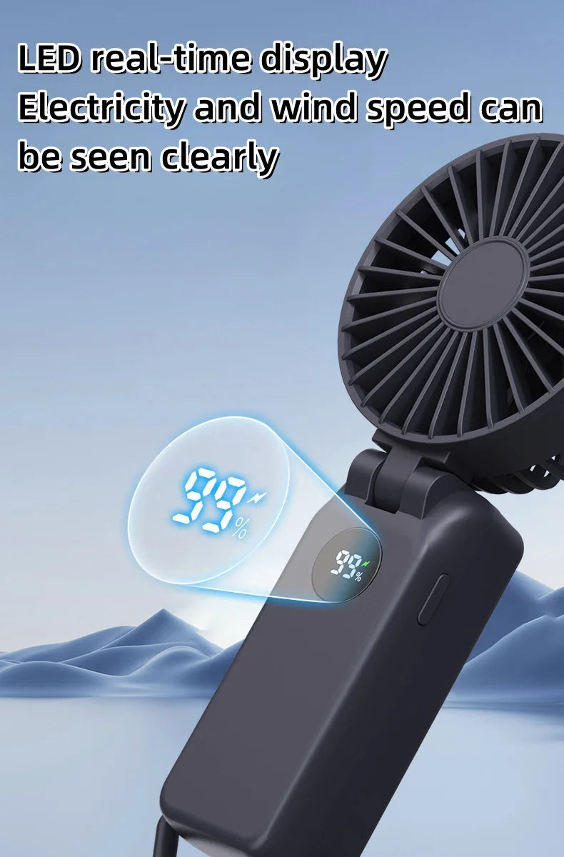Nuevo Mini ventilador portátil de mano de 1800mAh, diseño de pantalla LED, 3 engranajes para aparatos de refrigeración portátiles de verano para interiores y exteriores