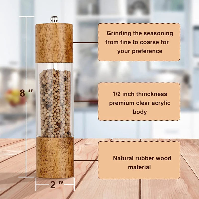 LMETJMA Juego de molinillo de sal y pimienta acrílico premium Molinos de sal y pimienta manuales Agitadores de madera con núcleo de cerámica ajustable 137