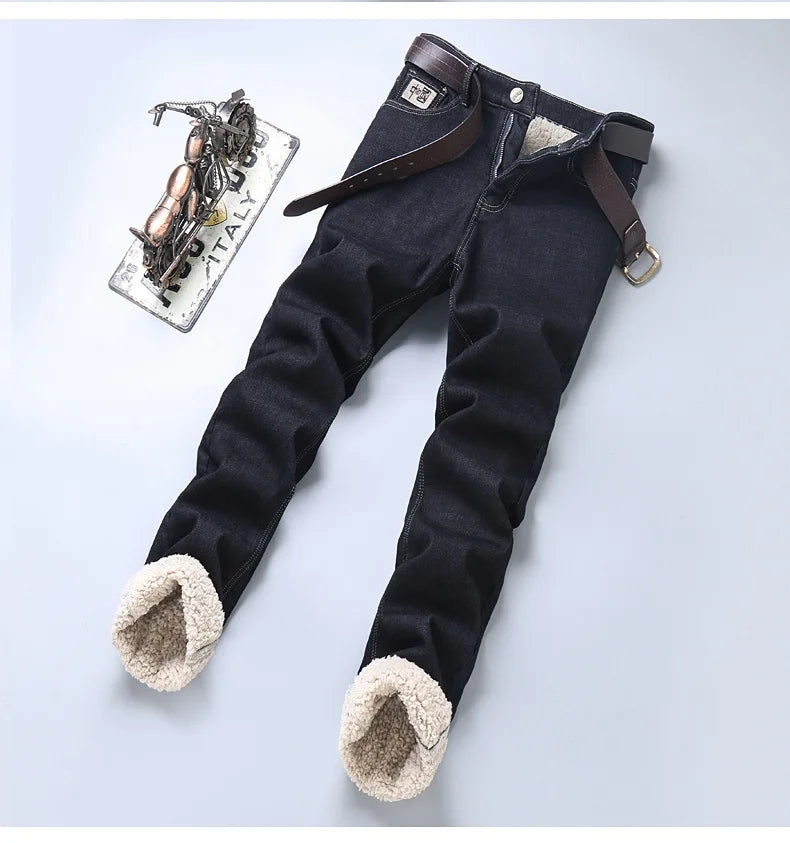 Pantalones Vaqueros Holgados para Hombre, Elásticos, con Forro Polar