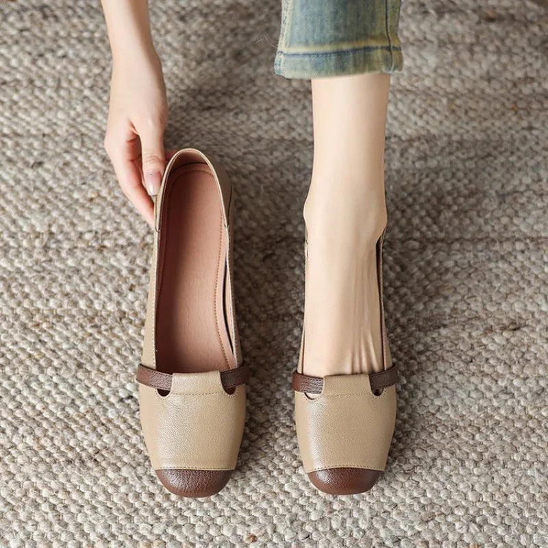 Zapatos Mary Jane vintage de cuero suave para mujer de otoño 2025, tacón grueso, suela suave cómoda, elegante y versátil