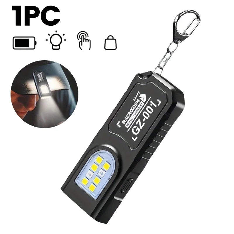 Llavero Linterna LED Mini Recargable Tipo C 550LM Portátil de Bolsillo